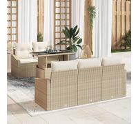 Kaloriko Ensemble de canapé de Jardin Beige en Poly rotin modulable 6 pièces avec Table, Finition Mate, Pieds réglables, tissé à la Main pour extérieur Patio, Balcon, mobilier Confortable et Durable