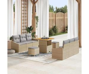 Kaloriko Ensemble de canapé de Jardin Beige en polyrotin 9 pièces avec Coussins modulaires, Table et poufs pour extérieur, mobilier de Patio Durable et Confortable