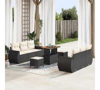 Kaloriko Ensemble de canapé de Jardin modulable 9 pcs en polyrotin Noir avec Coussins, mobilier extérieur léger et Durable, capacité 8 Personnes, Table, sièges, poufs pour terrasse et Balcon