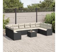 Kaloriko Ensemble de canapé de Jardin modulaire 11 pcs Noir et Blanc en polyrotin avec Coussins Confortables et Rangement pour Espace extérieur terrasse Balcon
