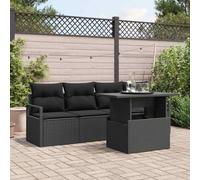 Kaloriko Ensemble de canapé de Jardin modulaire 5 pièces Noir en Poly rotin avec Coussins, Structure en Acier poudré, Table en Verre trempé, mobilier extérieur pour terrasse Balcon patios