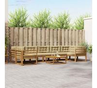 Kaloriko Ensemble de canapé d'extérieur modulable 8 pièces en Bois d'acacia Massif Naturel Beige, Coussins Amovibles, Design à Lattes pour Jardin Patio terrasse, mobilier Salon Complet et Confortable