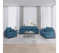 Kaloriko Ensemble de canapés 3 pièces Bleu Velours avec Coussins, Structure métal et contreplaqué, Dimensions Fauteuil 78x77x80 cm, canapé 2 Places 138x77x80 cm pour Salon séjour