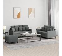 Kaloriko Ensemble de canapés 3 pièces Gris foncé en Tissu Polyester avec 7 Grands Coussins et 9 Petits, Structure contreplaqué et métal Stable, Pouf Repose-Pied Polyvalent