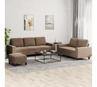Kaloriko Ensemble de canapés 3 pièces Marron en Tissu 100% Polyester, Structure métal et contreplaqué, canapé 2 et 3 Places avec Pouf, Coussins Inclus, idéal Salon séjour Bureau