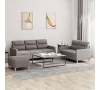 Kaloriko Ensemble de canapés 3 pièces Taupe en Tissu Polyester avec Coussins, canapé 2 et 3 Places, Pouf Polyvalent pour Salon séjour Bureau, Structure métal et contreplaqué