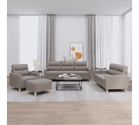 Kaloriko Ensemble de canapés 4 pièces Taupe en Tissu Polyester avec Coussins, Structure en métal et contreplaqué, Comprenant Fauteuil, canapé 2 et 3 Places, Pouf pour Salon séjour Bureau