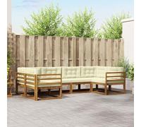 Kaloriko Ensemble de canapés d'extérieur 6 pièces en Bois d'acacia Naturel et crème, modulable avec Coussins Confortables, idéal pour Jardin, Patio, Bord de Piscine, mobilier Salon séjour Complet