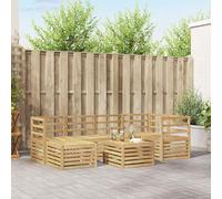 Kaloriko Ensemble de canapés d'extérieur 7 pcs Blanc Polyester modulable avec Table et Pouf Design à Lattes pour Jardin terrasse Salon, mobilier Complet et résistant aux intempéries