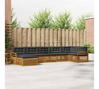 Kaloriko Ensemble de canapés d'extérieur 7 pcs en Bois d'acacia Naturel et Anthracite, modulable Complet avec Coussins épais, résistant aux intempéries, idéal pour Jardin terrasse Salon séjour