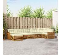 Kaloriko Ensemble de canapés d'extérieur 7 pcs en Bois d'acacia Naturel et crème, modulable et résistant aux intempéries pour Jardin, terrasse, Confort Optimal et Design élégant