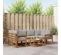 Kaloriko Ensemble de canapés d'extérieur 7 pièces en Bois d'acacia Massif Gris Naturel et Clair avec Coussins modulables pour Jardin Patio Bord de Piscine mobilier séjour Complet
