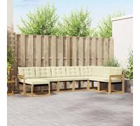 Kaloriko Ensemble de canapés d'extérieur 8 pièces en Bois d'acacia Massif Blanc crème, Dimensions 306 x 187,5 x 73 cm, modulable et Complet pour Jardin terrasse, mobilier Durable et Confortable
