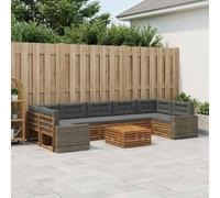 Kaloriko Ensemble de canapés d'extérieur modulable 8 pcs Bois d'acacia Naturel et Anthracite Design résistant aux intempéries pour Jardin terrasse Salon détente convivialité