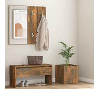 Kaloriko Ensemble de garde-robe en bois de chêne fumé avec banc, miroir, jardinière et espace de rangement pour couloir et entrée, solution de rangement robuste avec tiroir et garde-robe