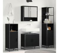 Kaloriko Ensemble de meubles de salle de bain 3 pièces aspect chêne noir en bois avec armoire haute, armoire miroir, meuble sous lavabo pour montage mural peu encombrant et espace de rangement optimal