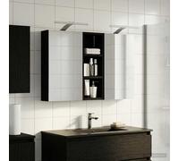 Kaloriko Ensemble de Meubles de Salle de Bain 3 pièces Bois d'ingénierie 80 x 10,5 x 50 cm avec Miroir Double Face éclairage LED intégrée Rangement Mural pour Salle de Bain Toilette Douche