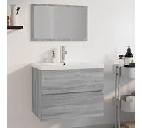 Kaloriko Ensemble de meubles de salle de bain gris Sonoma en bois avec lavabo et miroir, meuble sous lavabo avec tiroir, montage mural, espace de rangement pour salle de bain pour invités WC et