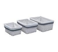 Kaloriko Ensemble de paniers gigognes 3 pcs en Saule Blanc, Panier de Rangement rectangulaire, Organisateur Rangement pour Cuisine, Bain, Bureau, Chambre, Salon et buanderie, Usage Quotidien