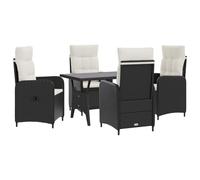 Kaloriko Ensemble de Repas extérieur polyrotin Noir et Blanc crème 5 pièces avec Dossier réglable, Coussins Confortables, Table 120x70 cm, résistant aux intempéries pour Jardin et terrasse