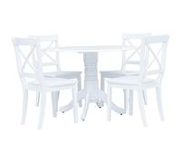 Kaloriko Ensemble de salle à manger 5 pièces en bois d'hévéa massif blanc avec plateau en MDF de 106 x 75 cm et 4 chaises de 45,5 x 52 x 90 cm, peu encombrant, stable, pour repas, petit-déjeuner
