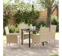 Kaloriko Ensemble de Salle à Manger pour Jardin 5 pcs Beige polyrotin mobilier extérieur avec Coussins Amovibles Table et chaises terrasse Durable léger Repas Convivial