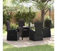 Kaloriko Ensemble de Salle à Manger pour Jardin 5 pcs Noir polyrotin avec Coussins, chaises inclinables, Table en Verre trempé, mobilier extérieur Durable et léger pour terrasse, Balcon