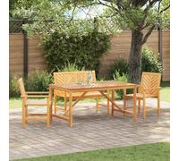 Kaloriko Ensemble de Salle à Manger pour Jardin en Bois d'acacia Massif Marron 4 pièces avec Table rectangulaire et chaises pour terrasse Balcon extérieur Repas Convivial