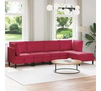 Kaloriko Ensemble de salon avec coussin en velours rouge bordeaux, 5 pièces avec espace de rangement, garniture rembourrée ergonomique, tabouret inclus pour salon et chambre d'amis