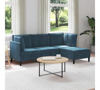 Kaloriko Ensemble de salon avec coussins et espace de rangement 4 pièces en velours bleu avec cadre en contreplaqué rembourré ergonomique, idéal pour le salon, le salon, la chambre d'amis, avec espace