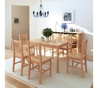 Kaloriko Ensemble de table à manger 7 pièces en pin avec 1 table de 120 x 70 x 73 cm et 6 chaises de 41 x 47 x 86,5 cm, idéal pour salle à manger, salle à manger et repas