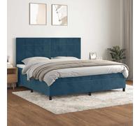 Kaloriko Ensemble Lit Sommier Cadre Velours Bleu Foncé 200x200cm avec Matelas Ressorts Ensachés Tête Réglable, Plateforme Meuble pour Chambre, Confort Supérieur