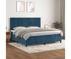 Kaloriko Ensemble Lit Sommier Cadre Velours Bleu Foncé 200x200cm avec Matelas Ressorts Ensachés Tête Réglable, Plateforme Meuble pour Chambre, Confort Supérieur