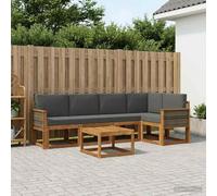 Kaloriko Ensemble Meuble canapé d'extérieur 6 pcs Bois d'acacia Massif Naturel Anthracite modulable Complet avec Coussins Confortable pour Jardin terrasse séjour