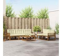 Kaloriko Ensemble Meuble canapé d'extérieur en Bois d'acacia Massif Naturel et crème avec Coussins modulable Complet pour Jardin Patio Piscine, mobilier Salon séjour Durable et résistant aux