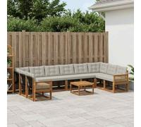 Kaloriko Ensemble Meuble canapé d'extérieur en Bois d'acacia Massif Naturel et Gris Clair 11 pcs modulable Complet avec Coussins pour terrasse Jardin Confort Durable