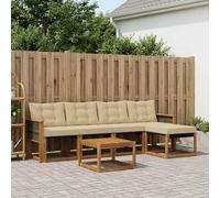 Kaloriko Ensemble Meuble de Salon d'extérieur 6 pcs en Bois d'acacia Massif Naturel Beige, modulable Complet pour terrasse Jardin avec Coussins Confortables et Design coordonné