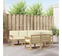 Kaloriko Ensemble Meuble de Salon d'extérieur 7 pièces Blanc crème Polyester canapé modulable Complet avec Coussins, accoudoirs Pratiques, Design à Lattes pour Jardin Patio Bord Piscine