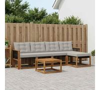 Kaloriko Ensemble Meuble d'extérieur 6 pcs en Bois d'acacia Naturel Gris Clair avec Coussins modulable Complet pour Jardin terrasse Salon, Confortable et résistant aux intempéries