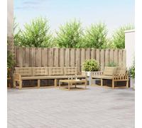 Kaloriko Ensemble Meuble d'extérieur modulable 7 pièces en Bois d'acacia Massif Blanc Beige, canapé avec Coussins Confortables, Table Basse pour Jardin terrasse, mobilier Complet pour Salon séjour