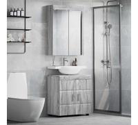 Kaloriko Ensemble Meuble lavabo Vasque Tulum 2 pcs Gris Sonoma avec Miroir Salle de Bain, Rangement tiroir Porte, Colonne Commode Suspendu, Dimensions 60x34x63 cm