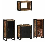Kaloriko Ensemble Meuble Salle de Bain 4 pcs Bois recyclé Solide, Design Moderne Minimaliste, Rangement Multiple avec tiroirs Portes, Meuble Mural Compact pour intérieur Contemporain