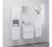 Kaloriko Ensemble Meuble Salle de Bain Blanc aggloméré avec lavabo céramique Meuble sous évier Armoire Haute et Basse Miroir Design Moderne Compact Rangement Complet