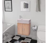 Kaloriko Ensemble Meuble Salle de Bains Beige Trois pièces Comprenant Armoire lavabo Mural 48x25x48 cm Miroir 40x40 cm et lavabo céramique Blanc 48x25x15 cm avec Accessoires Montage