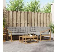Kaloriko Ensemble Meuble Salon d'extérieur 5 pièces modulable Blanc et Gris Clair avec Structure Bois d'acacia Massif et Coussins textilène résistant pour Jardin terrasse Confortable Design Complet