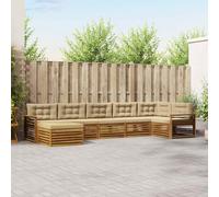 Kaloriko Ensemble Meuble Salon d'extérieur 7 pcs en Bois d'acacia Naturel et Beige, modulable et Complet pour terrasse et Jardin, kit mobilier coordonné avec Coussins rembourrés Confortables