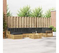 Kaloriko Ensemble Meuble Salon d'extérieur modulable 8 pièces en Bois d'acacia Blanc et Anthracite avec Coussins Confortables pour Patio Jardin Salle à Manger et séjour