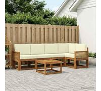 Kaloriko Ensemble Meuble Salon extérieur 6 pcs en Bois d'acacia Massif Naturel et crème avec Coussins Confortables modulable Complet pour terrasse Jardin Convivial et Durable