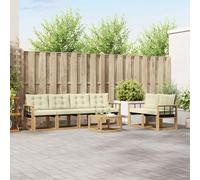 Kaloriko Ensemble Meuble Salon extérieur 7 pcs en Bois d'acacia Blanc et crème, modulable et Complet, avec Coussins Confortables pour terrasse Jardin et détente