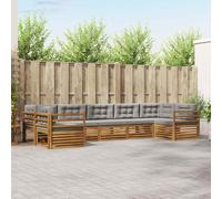 Kaloriko Ensemble Meuble Salon extérieur modulable 7 pcs en Bois d'acacia Massif Peint Gris Naturel et Clair, canapé Complet avec Coussins épais pour Jardin Patio Piscine et terrasse